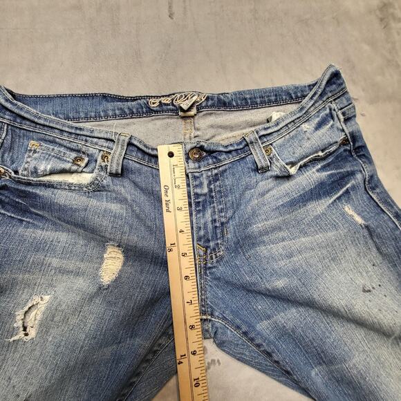 Old Navy Jeans Womens 8 Blue Flare Low Rise Distressed Stretch Paint Splatter - Picture 8 of 12